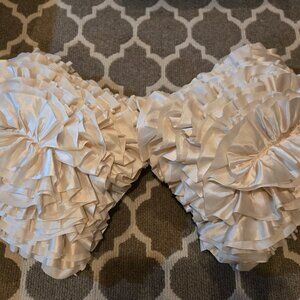 Beautiful cream satin Pier 1 decorator pillows large 14" with ruffle plump
